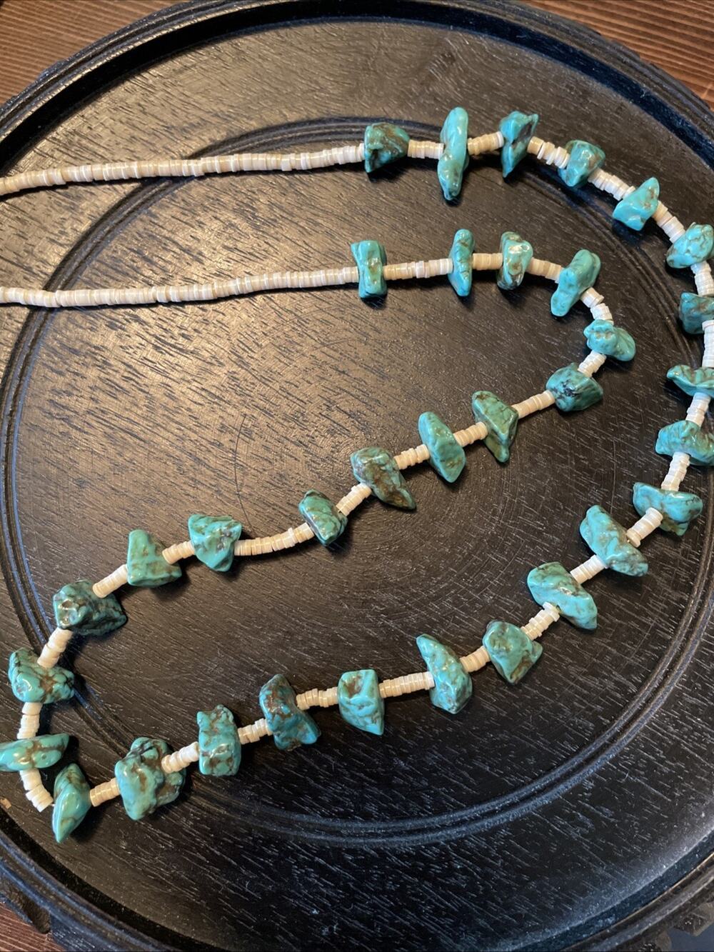 Kingman Turquoise Shell Necklace 13” Long No Clasp.